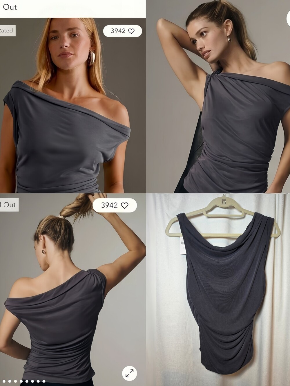 Pilcro One Shoulder Draped Sleeveless Top - Charcoal Gray - Picture 3 of 9